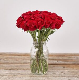 Roses Red - Always - Mason Vase